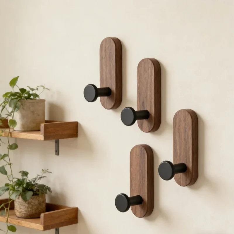 Self Adhesive Walnut Wood Wall Hook
