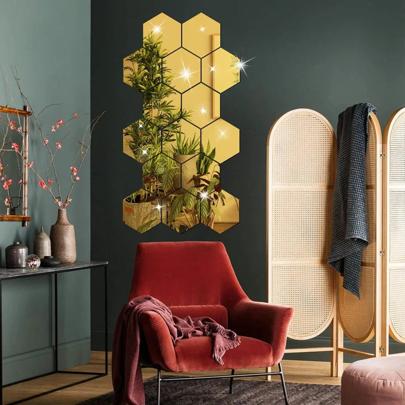 3-D Hexagon Acrylic Mirror Wall Sticker