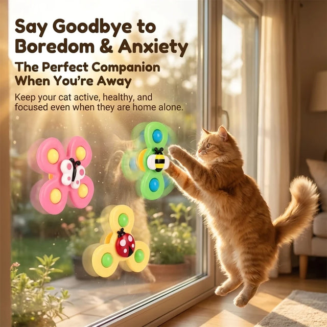 Suction Cup Windmill Cat Toy Set - Spinning Interactive Insect Teasers