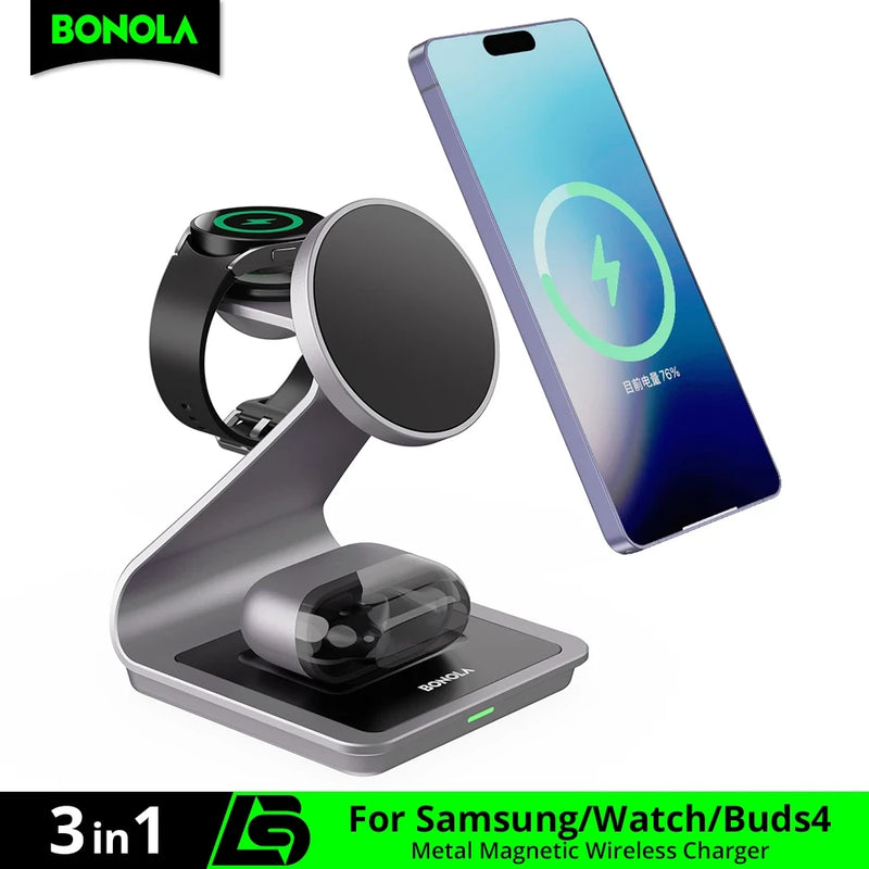 Magnetic 3 in 1 Wireless Charger Station for Samsung Ultra S24/S25/S26 Fast Charging Stand for Galaxy Watch 8/7/6/Earbuds