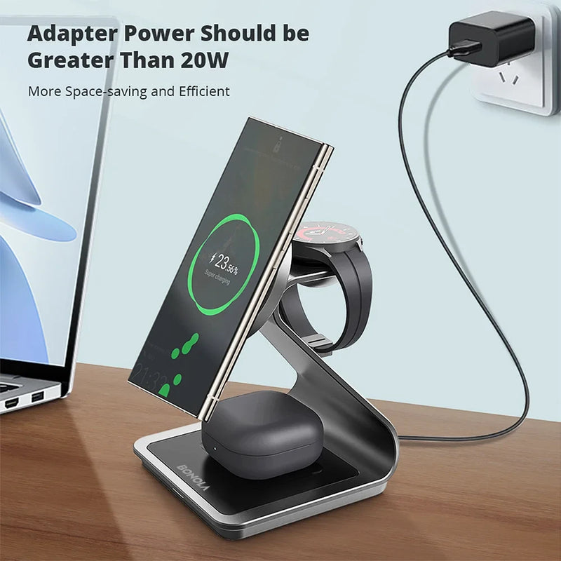 Magnetic 3 in 1 Wireless Charger Station for Samsung Ultra S24/S25/S26 Fast Charging Stand for Galaxy Watch 8/7/6/Earbuds